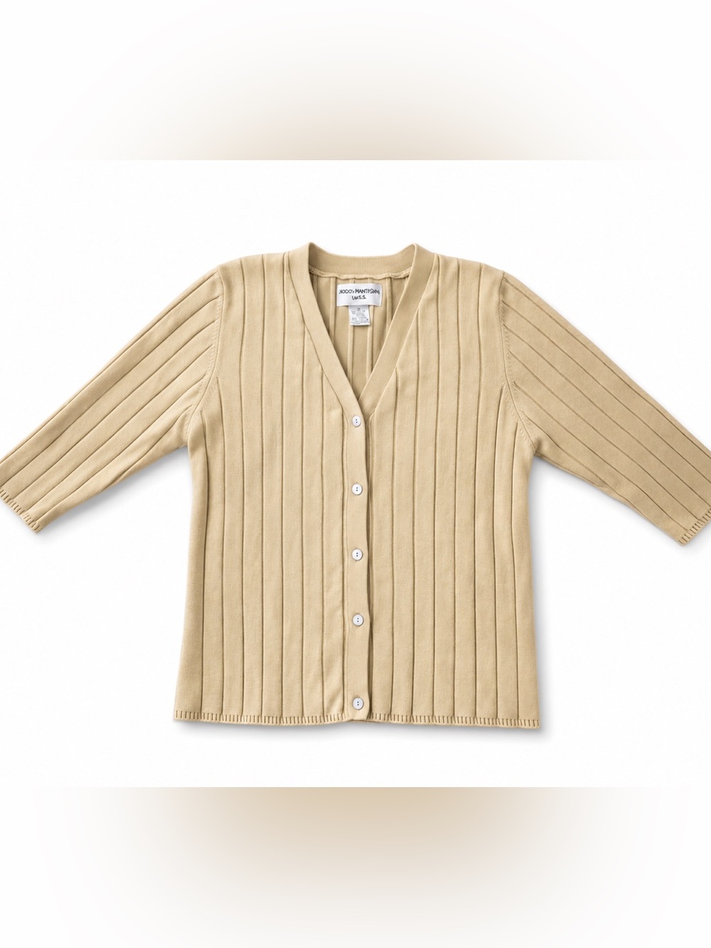 Vintage Bloomingdale’s YES Ribbed Cardigan Sweater Tan Minimalist M